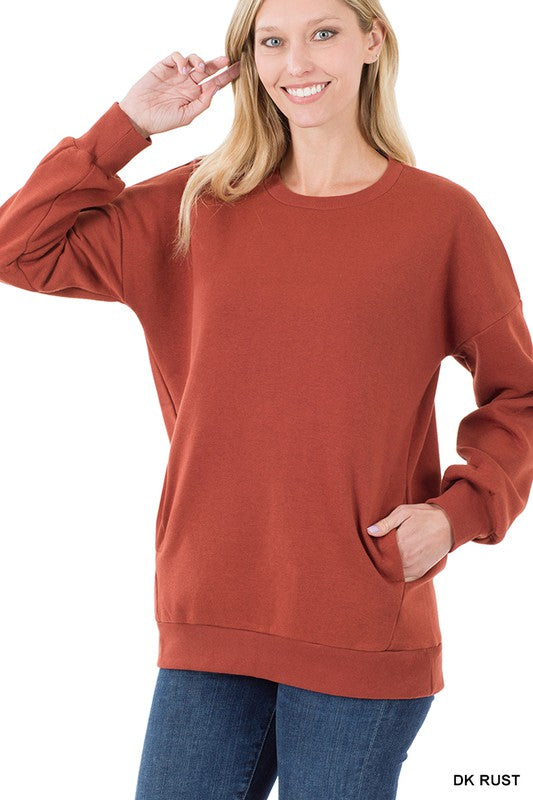 Zenana Long Sleeve Round Neck Sweatshirt - Online Only