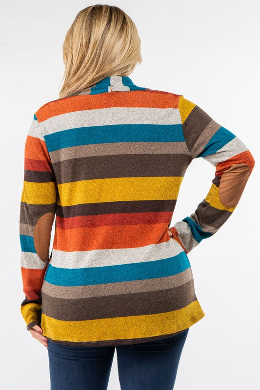 PLUS Stripe Elbow Patch Cardigan