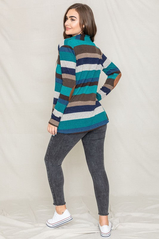 PLUS Stripe Elbow Patch Cardigan