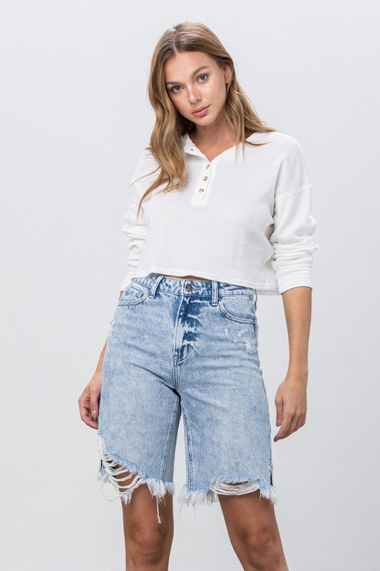 Insane Gene Take No Slit Distressed Denim Bermuda Shorts