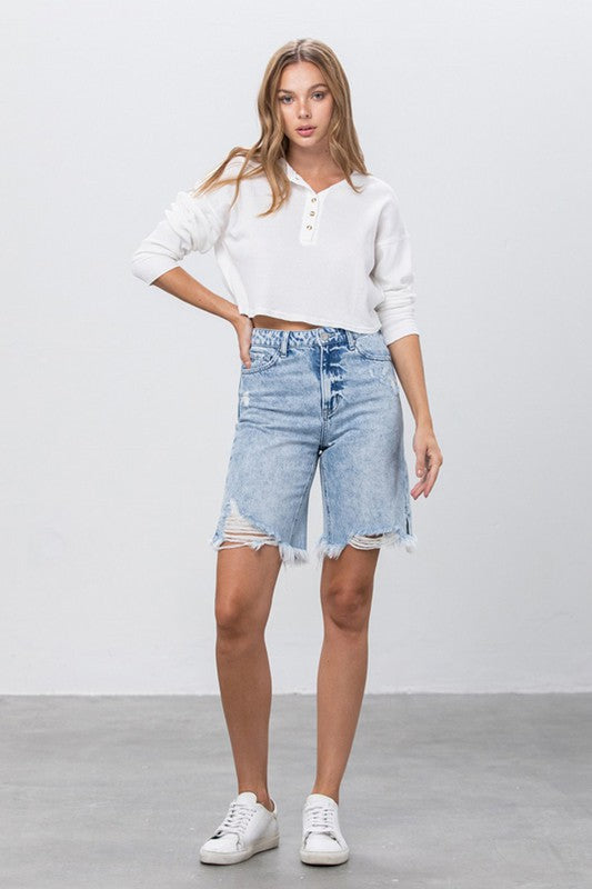 Insane Gene Take No Slit Distressed Denim Bermuda Shorts