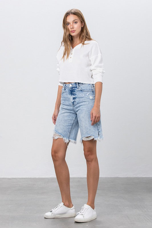 Insane Gene Take No Slit Distressed Denim Bermuda Shorts