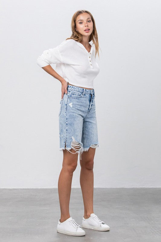 Insane Gene Take No Slit Distressed Denim Bermuda Shorts