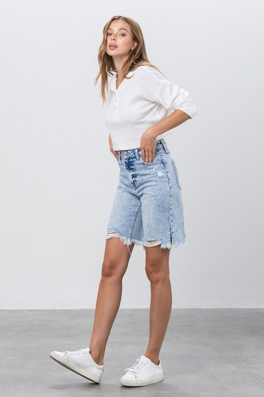 Insane Gene Take No Slit Distressed Denim Bermuda Shorts