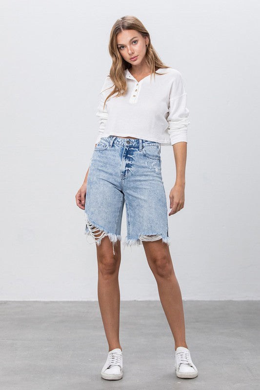 Insane Gene Take No Slit Distressed Denim Bermuda Shorts