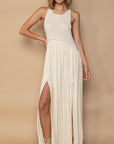 POL Sleeveless Back Zipper Front Slit Maxi Dress