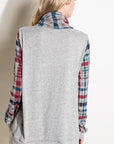 e Luna Plaid Mixed Turtle Neck Sweatshirt