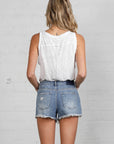 Denim Lab USA Frayed Hem Distressed Denim Shorts