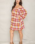 Plaid Balloon Sleeve Midi Dress