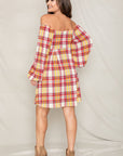 Plaid Balloon Sleeve Midi Dress