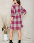 Checker Balloon Sleeve Midi Dress