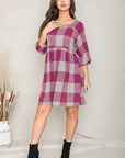 Checker Balloon Sleeve Midi Dress