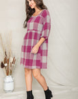 Checker Balloon Sleeve Midi Dress