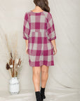 Checker Balloon Sleeve Midi Dress