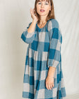 Checker Balloon Sleeve Midi Dress