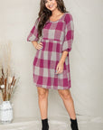 Checker Balloon Sleeve Midi Dress