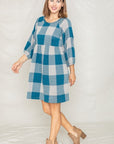 Checker Balloon Sleeve Midi Dress