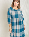 Checker Balloon Sleeve Midi Dress