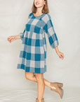 Checker Balloon Sleeve Midi Dress