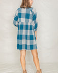 Checker Balloon Sleeve Midi Dress