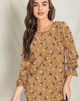 Plus Floral Ruffle Sleeve Tunic