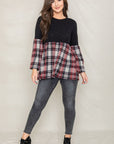 Plus Size Bell Sleeve Plaid Tunic