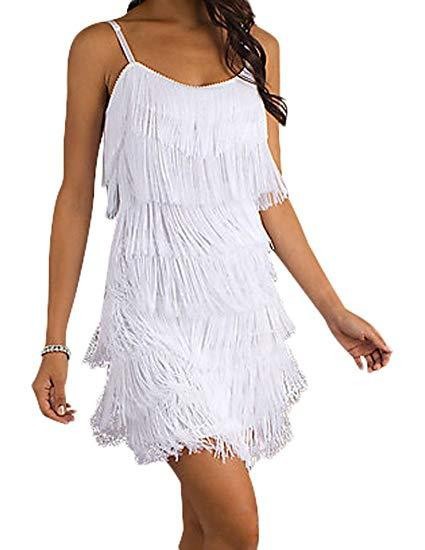 Women&#39;s Short All-Over Fringe Flapper Dress