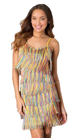 Women&#39;s Short All-Over Fringe Flapper Dress