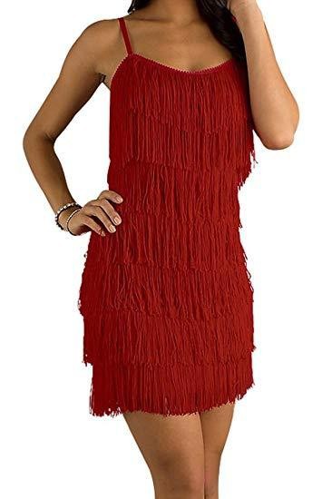 Women&#39;s Short All-Over Fringe Flapper Dress