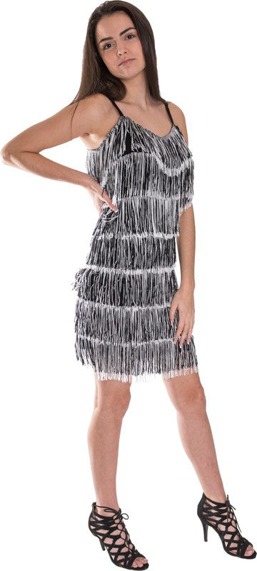 Women&#39;s Short All-Over Fringe Flapper Dress