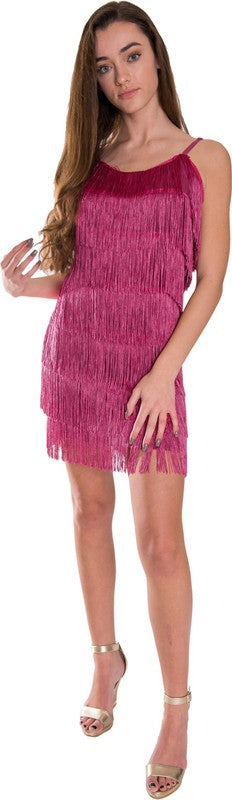 Women&#39;s Short All-Over Fringe Flapper Dress