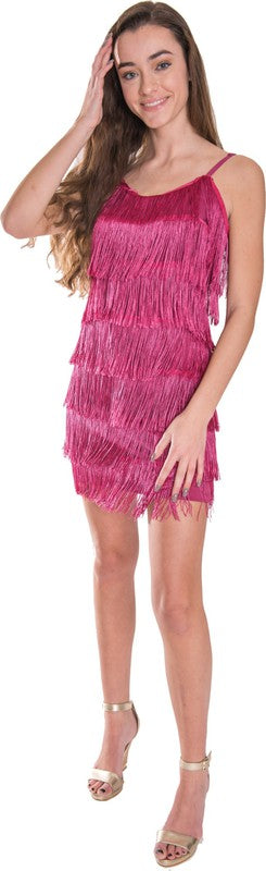 Women&#39;s Short All-Over Fringe Flapper Dress