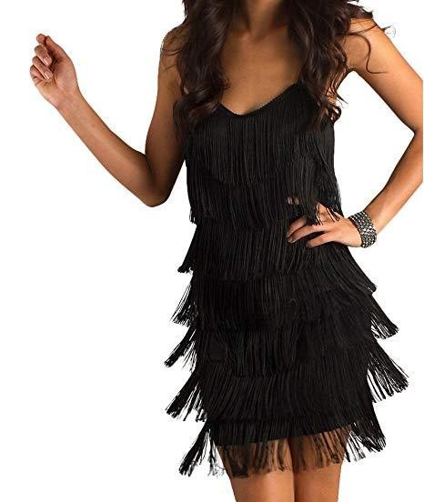 Women&#39;s Short All-Over Fringe Flapper Dress