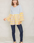 Plus Size Bell Sleeve Plaid Tunic