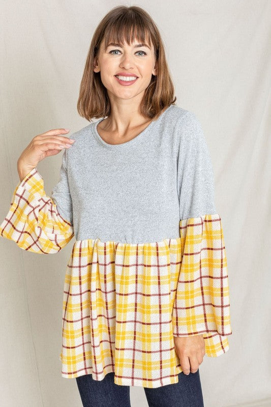 Plus Size Bell Sleeve Plaid Tunic