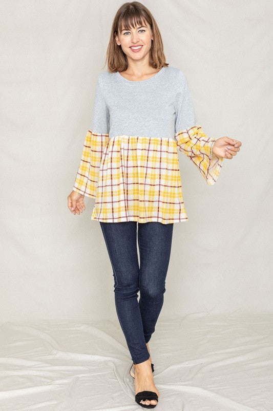 Plus Size Bell Sleeve Plaid Tunic