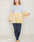 Plus Size Bell Sleeve Plaid Tunic