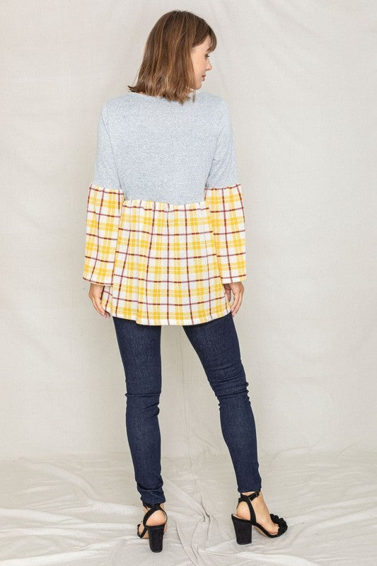 Plus Size Bell Sleeve Plaid Tunic