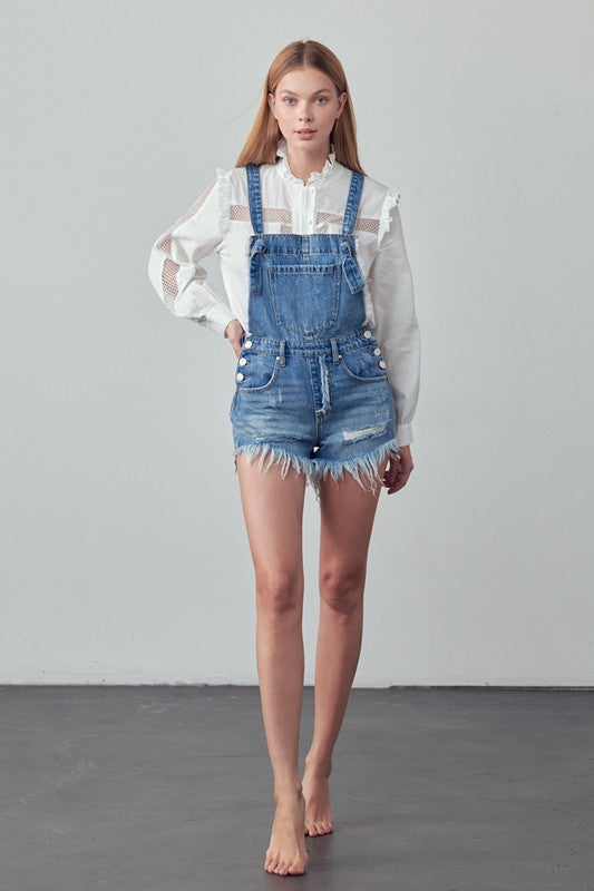 Denim Lab USA Frayed Overall Romper