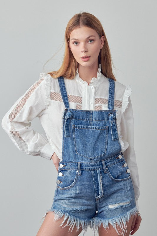Denim Lab USA Frayed Overall Romper