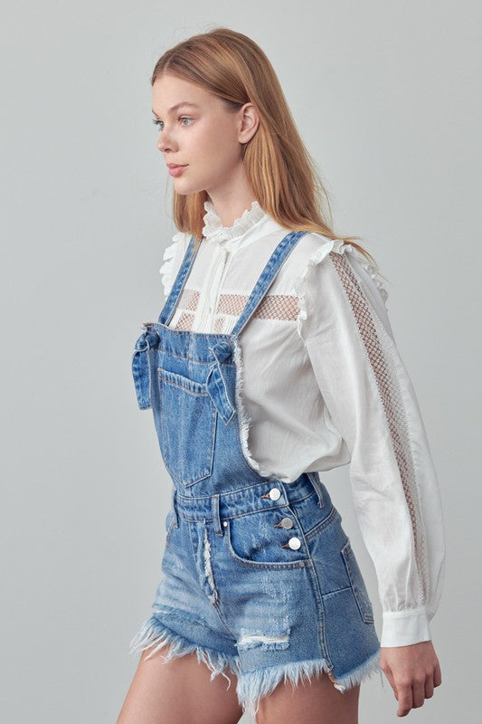 Denim Lab USA Frayed Overall Romper