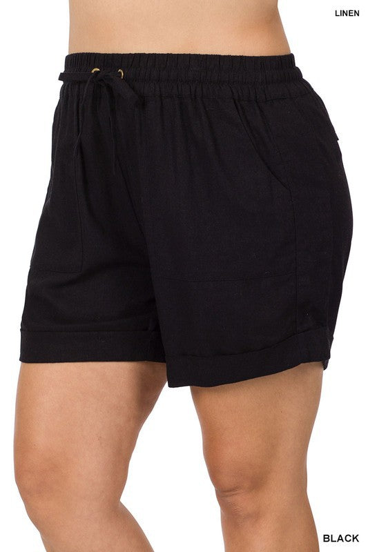 Zenana Plus Linen Drawstring Short - Online Only