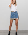 Denim Lab USA Plaid Checker Mini Denim Skirt