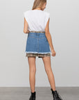 Denim Lab USA Plaid Checker Mini Denim Skirt