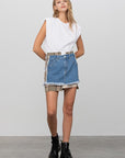 Denim Lab USA Plaid Checker Mini Denim Skirt