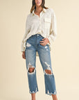 Annie Wear Distressed Raw Hem Cropped Jeans