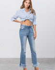 Insane Gene Mid Rise Long Bottom Frayed Crop Flare Jeans