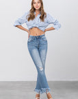 Insane Gene Mid Rise Long Bottom Frayed Crop Flare Jeans