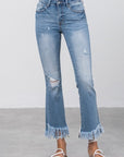 Insane Gene Mid Rise Long Bottom Frayed Crop Flare Jeans