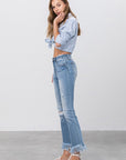 Insane Gene Mid Rise Long Bottom Frayed Crop Flare Jeans